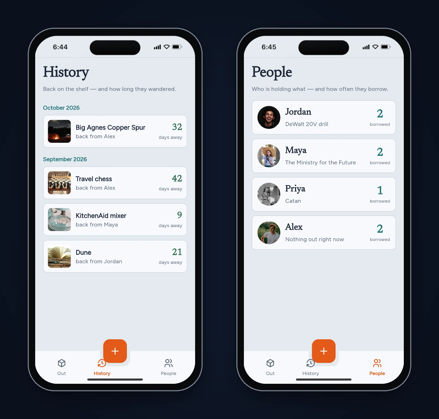 History and People tabs from the first build
