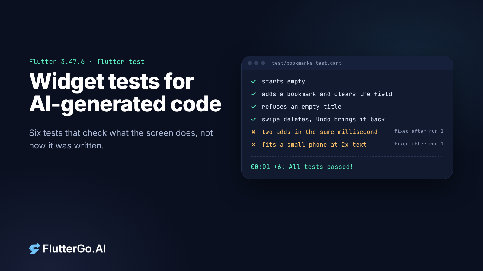 Widget Tests for AI-Generated Flutter Code: Six Tests That Catch Real Bugs