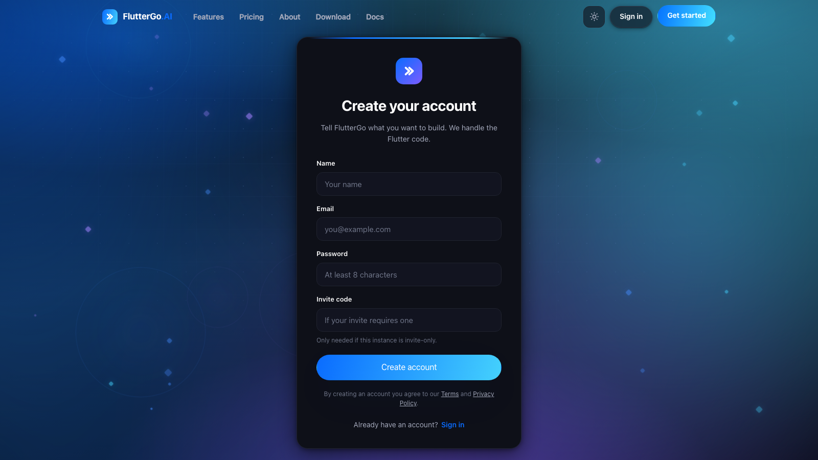 Sign-up page showing Continue with Google and Continue with SSO buttons