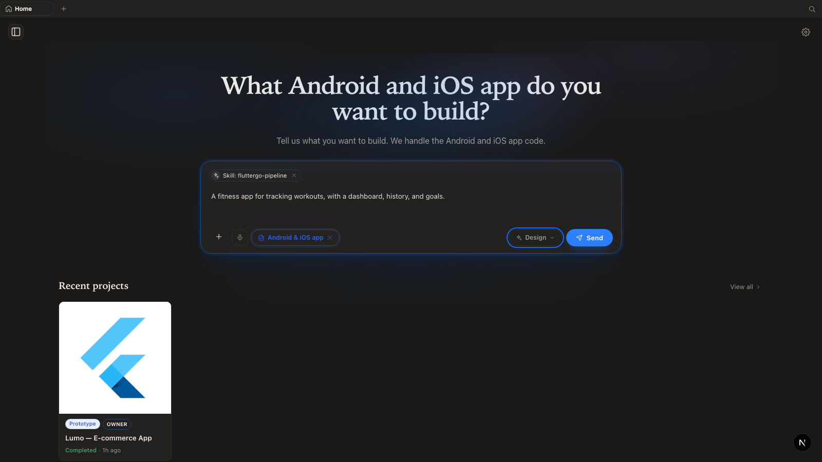 The Android & iOS app type button under the prompt box