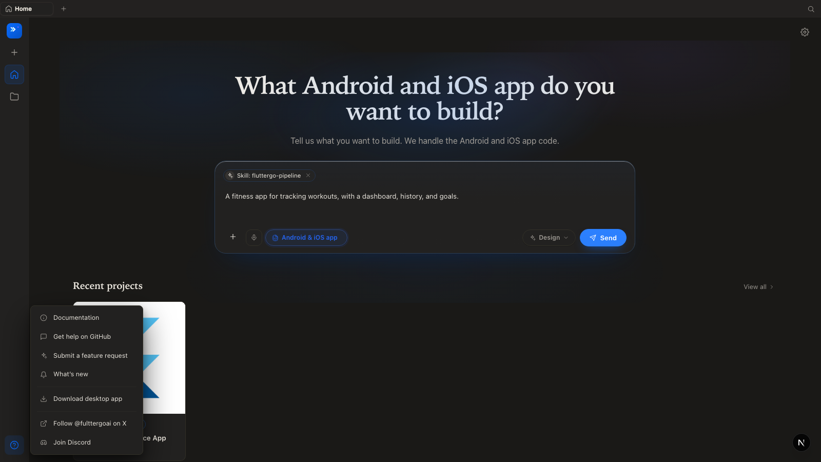 Help popover listing documentation and support links