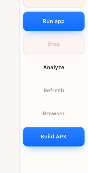 Build APK button in the building state with a status line under the rail