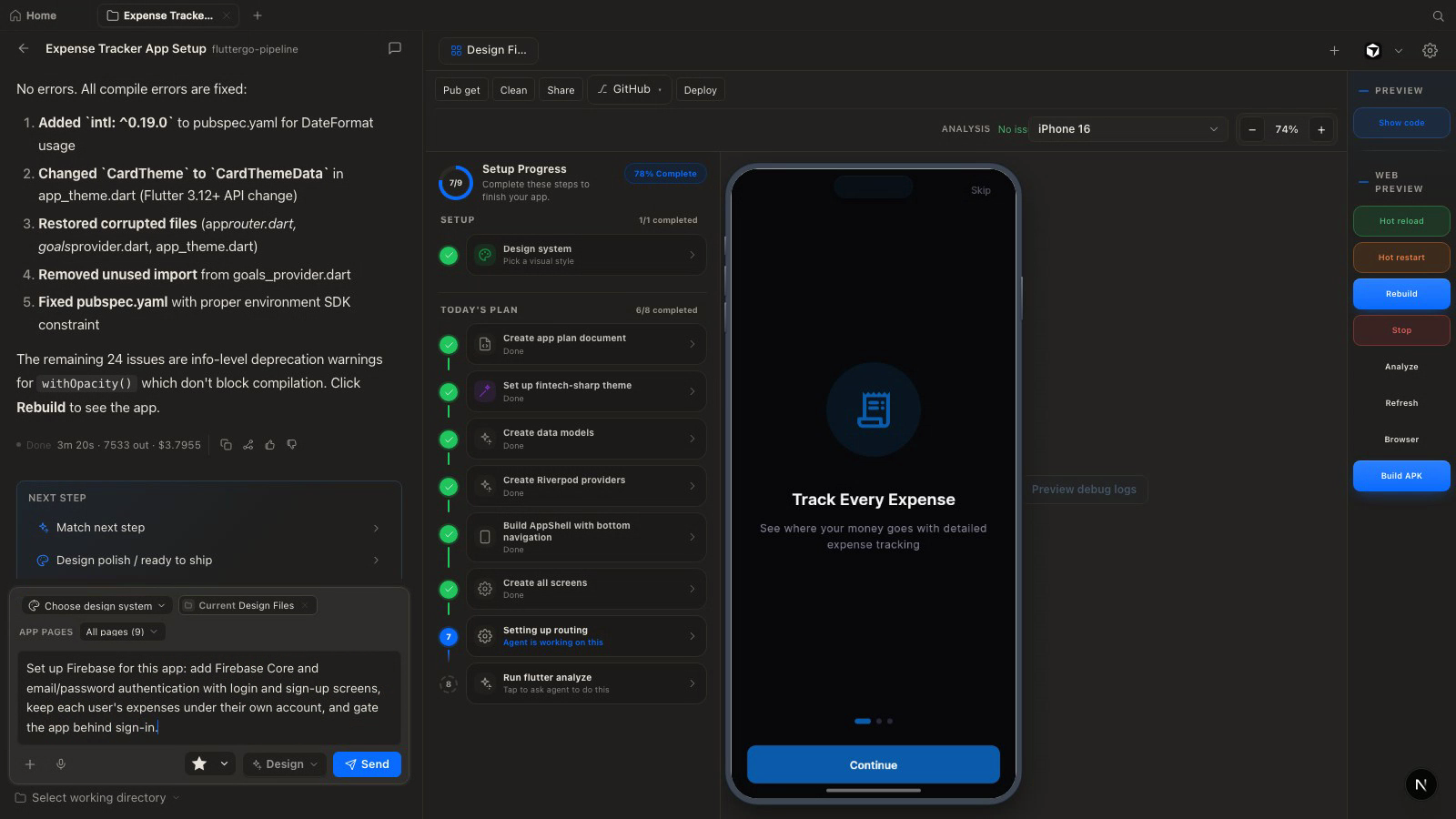 The Firebase prompt typed into the project composer