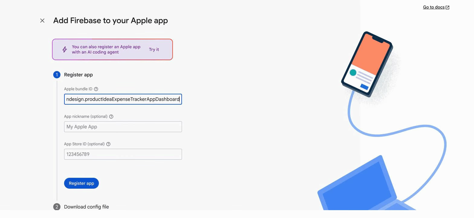 Registering the Apple app with its bundle ID and downloading the plist