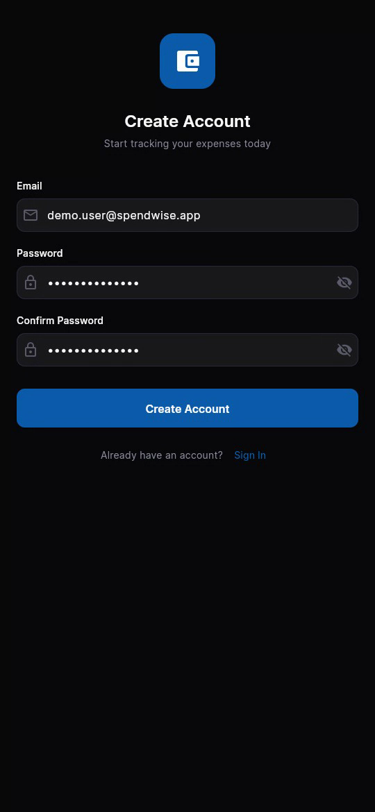 The sign-up form filled in