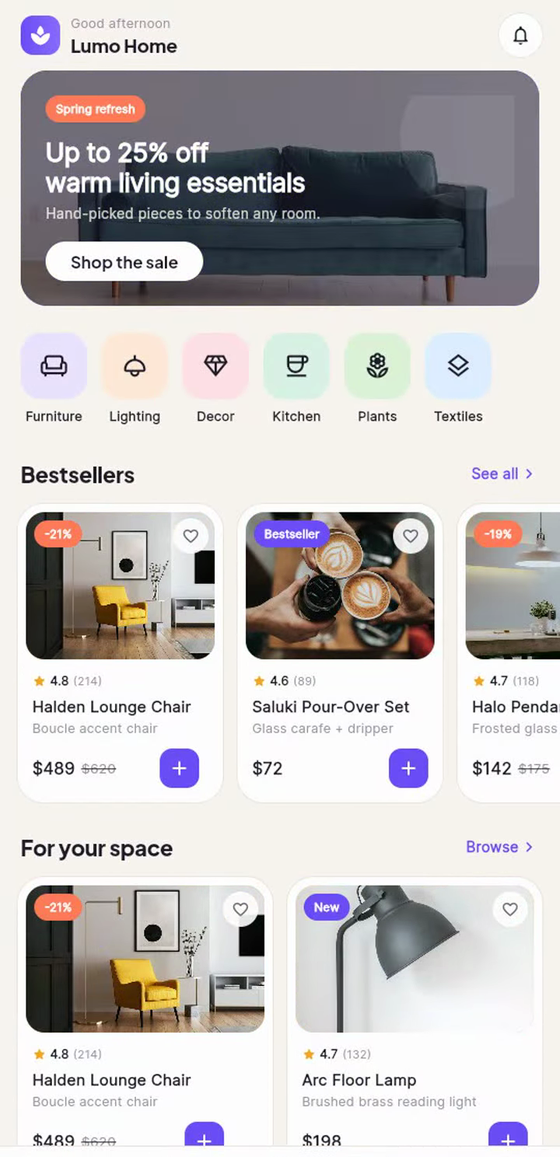 Lumo — a real store app built with FlutterGo, running on a phone
