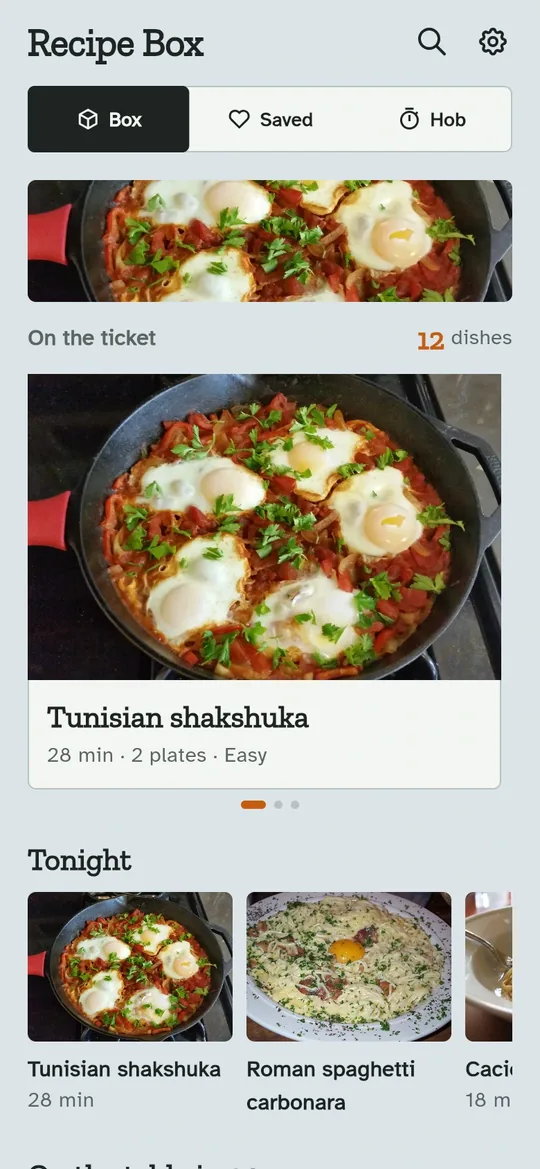 Recipe Box, a recipe app built with FlutterGo, running in the live preview