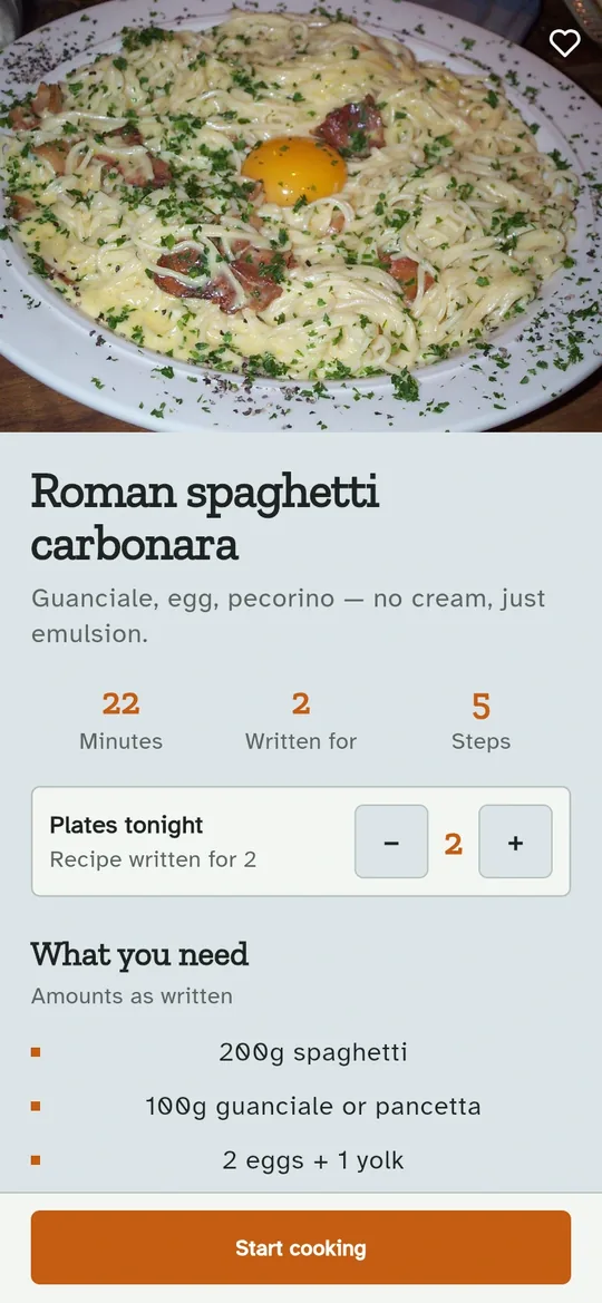 Recipe Box: a recipe with servings and ingredients